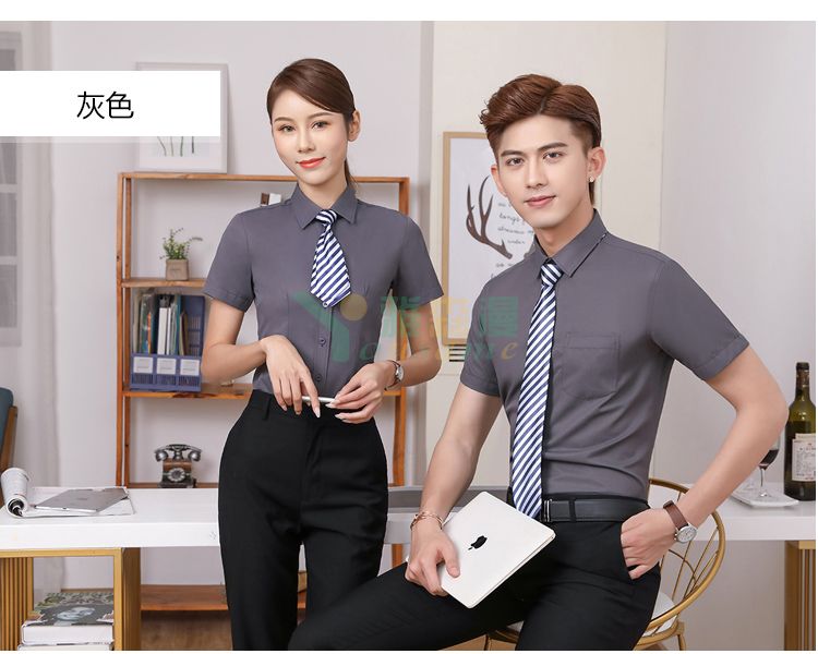 修身斜纹短袖衬衫（男+女）(图8)