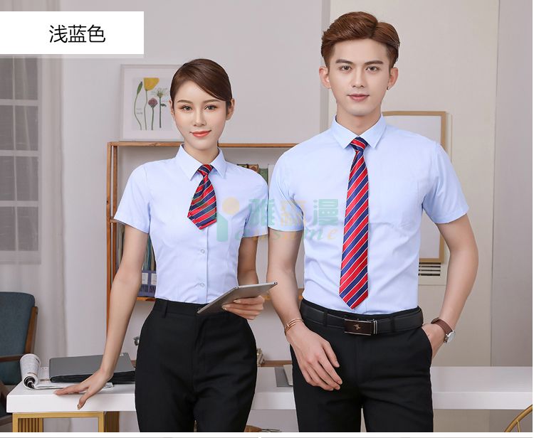 修身斜纹短袖衬衫（男+女）(图10)